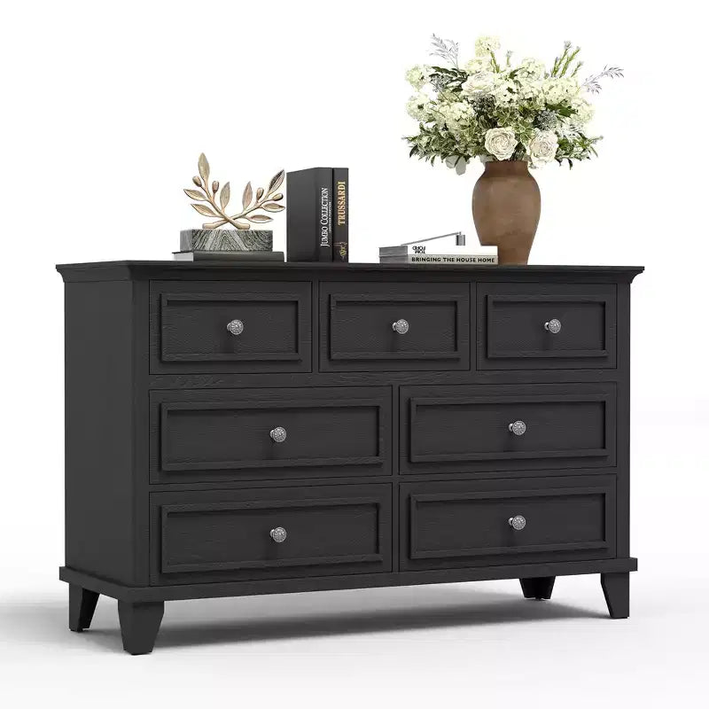 Commode COZONY à 7 tiroirs, Grande commode en bois avec poignées en métal, Meuble de rangement/Meuble TV pour chambre à coucher, salon, entrée