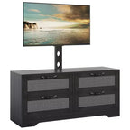 Meuble TV en rotin avec support - Commode à 4 tiroirs - Meuble TV pour téléviseurs jusqu'à 70 pouces, console multimédia rustique en bois pour salon et chambre