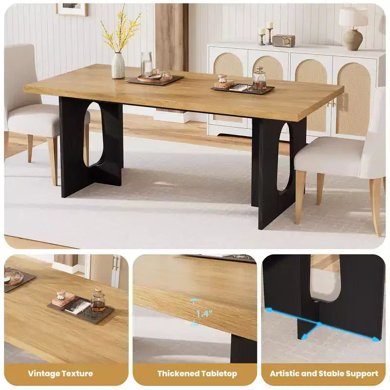 Table à manger, bureau d'ordinateur, bureau moderne, poste de travail en bois, plateau épaissi et base robuste, convient aux cuisines, bureaux et maisons