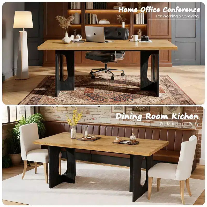 Table à manger, bureau d'ordinateur, bureau moderne, poste de travail en bois, plateau épaissi et base robuste, convient aux cuisines, bureaux et maisons