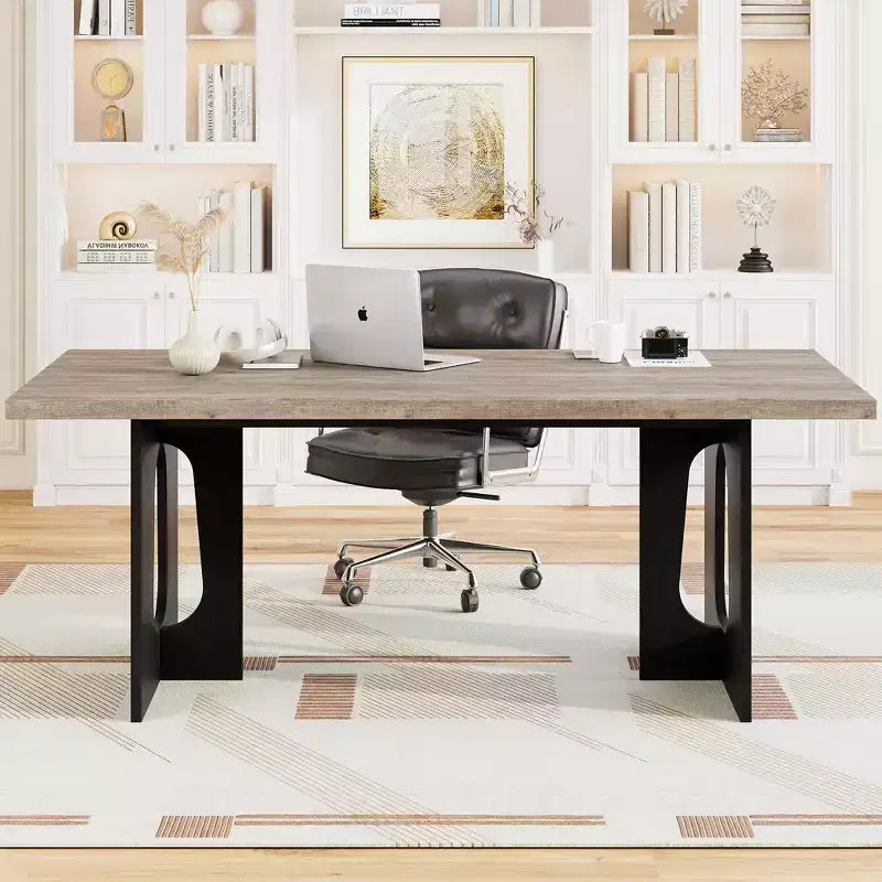 Table à manger, bureau d'ordinateur, bureau moderne, poste de travail en bois, plateau épaissi et base robuste, convient aux cuisines, bureaux et maisons