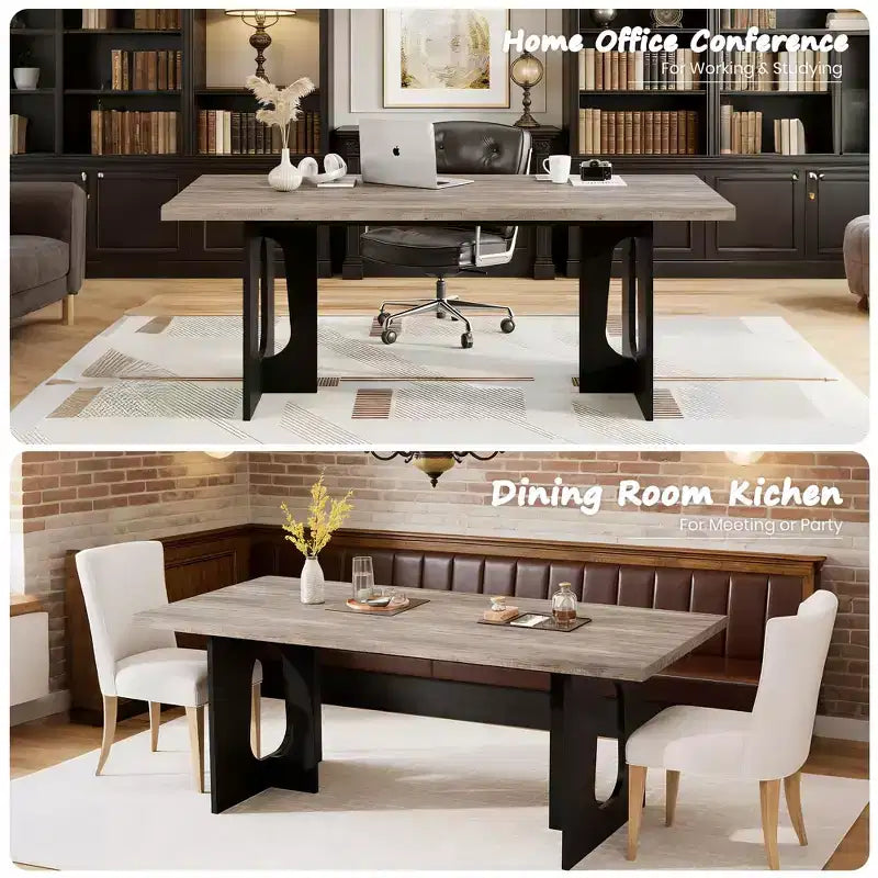 Table à manger, bureau d'ordinateur, bureau moderne, poste de travail en bois, plateau épaissi et base robuste, convient aux cuisines, bureaux et maisons
