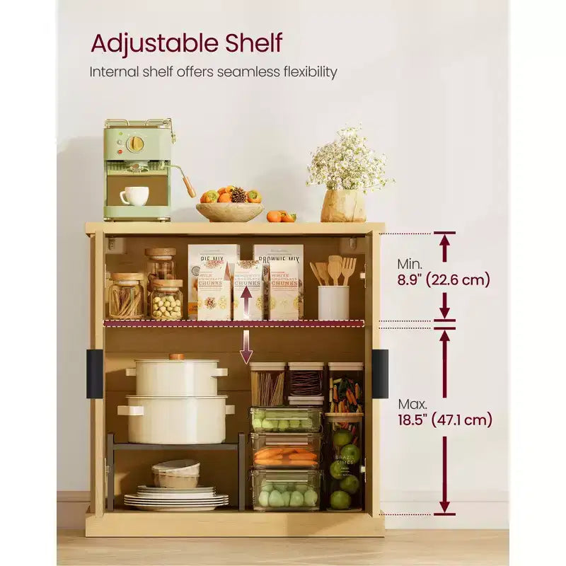 Collection VASAGLE MAXE - Buffet, Meuble de cuisine, Meuble de rangement avec étagère réglable, Portes nervurées, Style Transitionnel, Chêne Beige