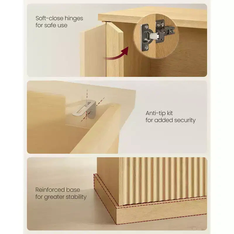 Collection VASAGLE MAXE - Buffet, Meuble de cuisine, Meuble de rangement avec étagère réglable, Portes nervurées, Style Transitionnel, Chêne Beige