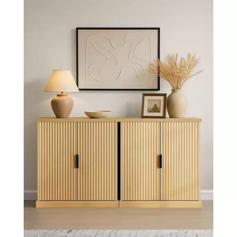Collection VASAGLE MAXE - Buffet, Meuble de cuisine, Meuble de rangement avec étagère réglable, Portes nervurées, Style Transitionnel, Chêne Beige