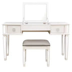 Coiffeuse Okak avec tabouret rembourré, coiffeuse pour filles avec miroir relevable et 2 tiroirs, table de maquillage pour salon, chambre à coucher, blanc