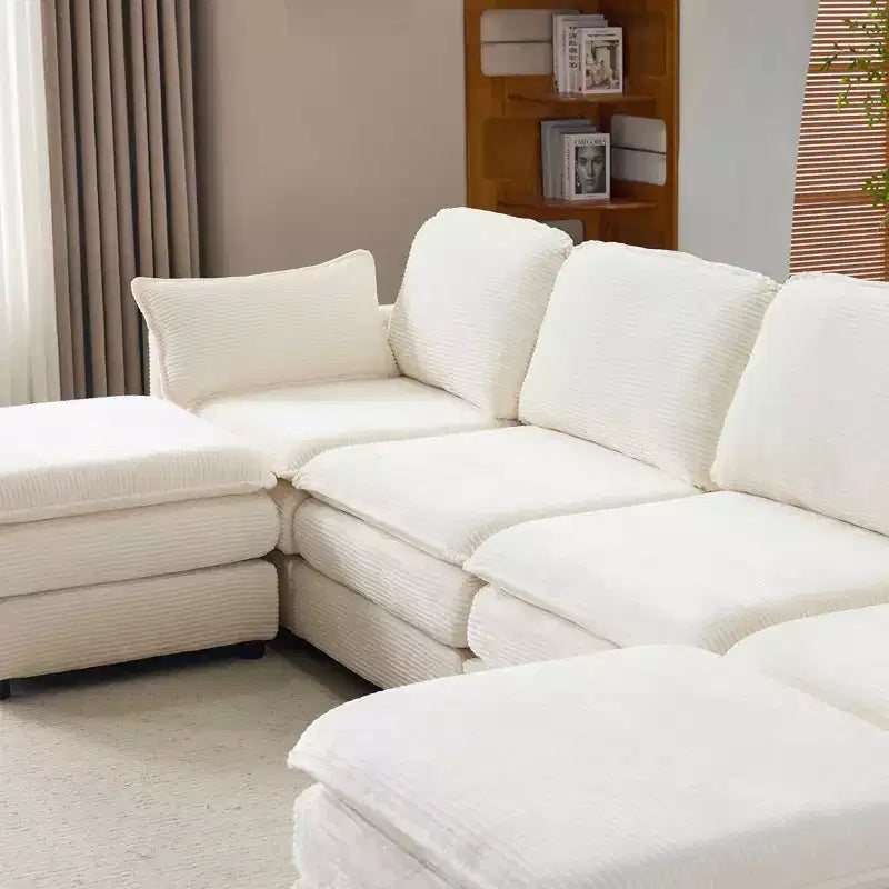 MAYEERTY Canapé modulaire en peluche Cloud de 54 pouces, simple avec ottoman, coussin et oreiller en chenille beige, compact pour la maison