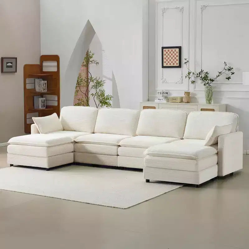 MAYEERTY Canapé modulaire en peluche Cloud de 54 pouces, simple avec ottoman, coussin et oreiller en chenille beige, compact pour la maison