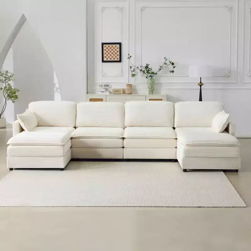 MAYEERTY Canapé modulaire en peluche Cloud de 54 pouces, simple avec ottoman, coussin et oreiller en chenille beige, compact pour la maison