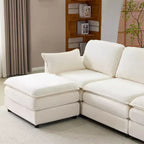 MAYEERTY Canapé modulaire en peluche Cloud de 54 pouces, simple avec ottoman, coussin et oreiller en chenille beige, compact pour la maison