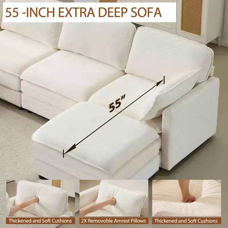 MAYEERTY Canapé modulaire en peluche Cloud de 54 pouces, simple avec ottoman, coussin et oreiller en chenille beige, compact pour la maison