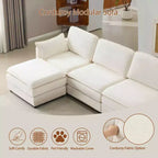 MAYEERTY Canapé modulaire en peluche Cloud de 54 pouces, simple avec ottoman, coussin et oreiller en chenille beige, compact pour la maison
