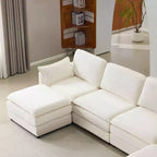 MAYEERTY Canapé modulaire en peluche Cloud de 54 pouces, simple avec ottoman, coussin et oreiller en chenille beige, compact pour la maison