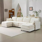 MAYEERTY Canapé modulaire en peluche Cloud de 54 pouces, simple avec ottoman, coussin et oreiller en chenille beige, compact pour la maison