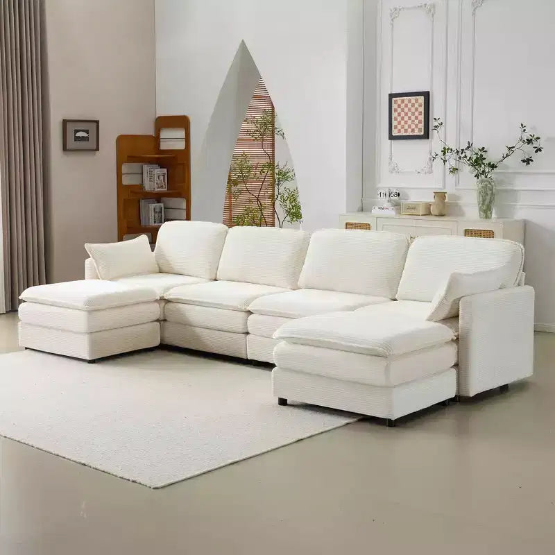 MAYEERTY Canapé modulaire en peluche Cloud de 54 pouces, simple avec ottoman, coussin et oreiller en chenille beige, compact pour la maison
