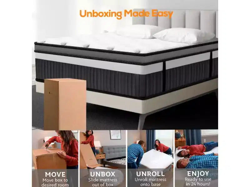 Matelas en promotion : Matelas hybride Queen 14 po dans une boîte, mousse à mémoire de forme au gel + ressorts ensachés, rafraîchissant, fermeté moyenne, soulagement de la pression, isolation des mouvements, CertiPUR-US