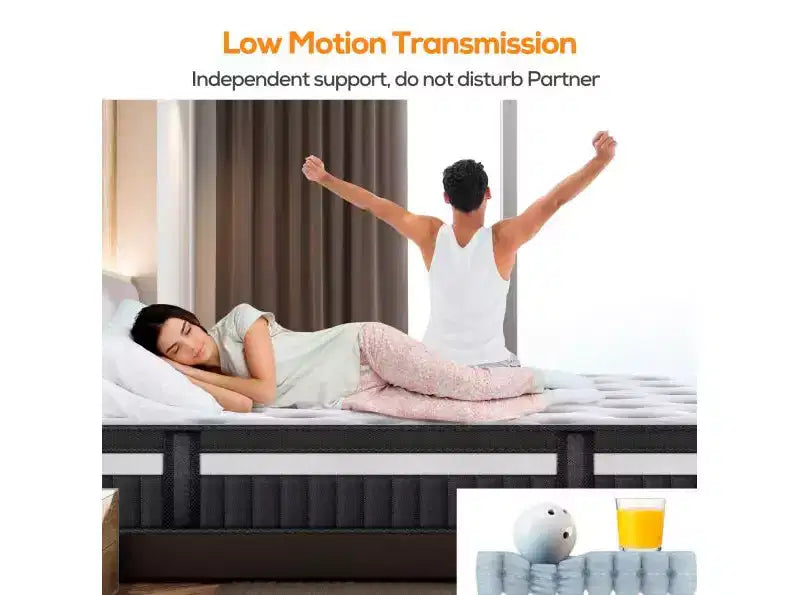 Matelas en promotion : Matelas hybride Queen 14 po dans une boîte, mousse à mémoire de forme au gel + ressorts ensachés, rafraîchissant, fermeté moyenne, soulagement de la pression, isolation des mouvements, CertiPUR-US