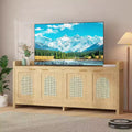 TV Stand for 65 Inch TV, Wood Entertainment Center with Glass Door Storage Cabinet, Console Table for TV for Living Room Bedroom