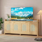 TV Stand for 65 Inch TV, Wood Entertainment Center with Glass Door Storage Cabinet, Console Table for TV for Living Room Bedroom