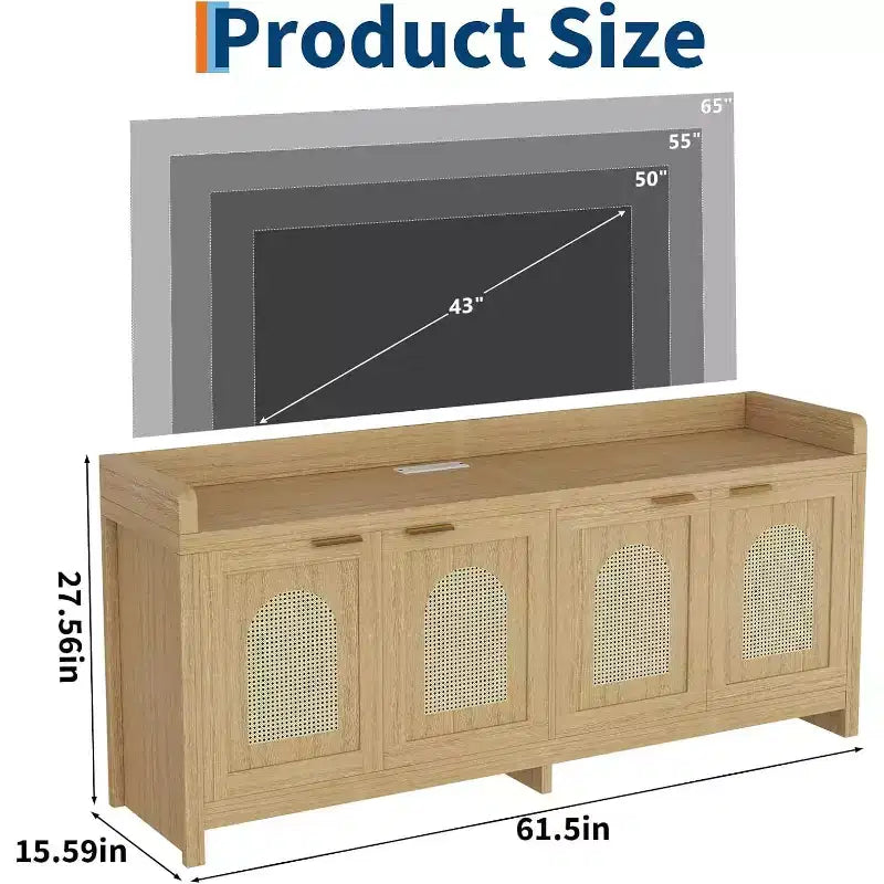 Meuble TV pour télévision de 65 pouces, meuble de divertissement en bois avec placard de rangement à porte vitrée, table console TV pour salon ou chambre à coucher