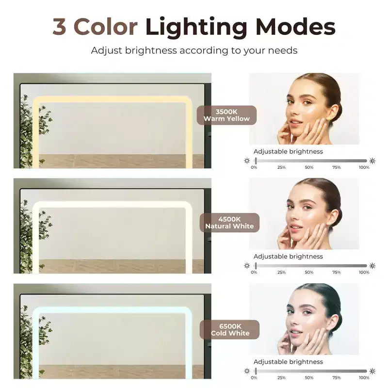 Coiffeuse de maquillage de 48" avec plateau en verre, grande coiffeuse moderne avec miroir 3 modes d'éclairage et 5 tiroirs
