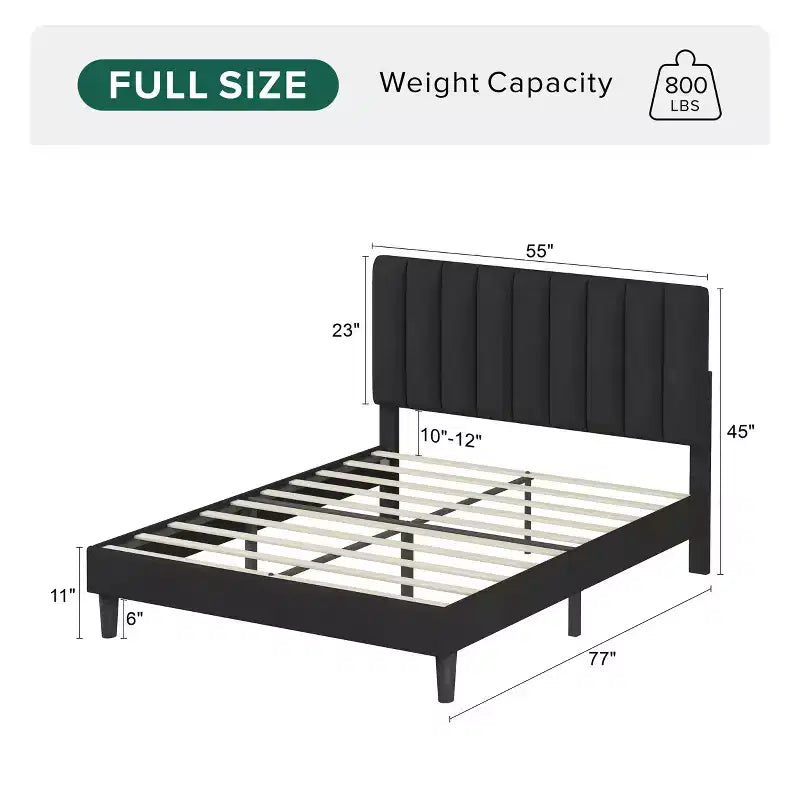 Lit rembourré élégant en velours Okak pour grand lit/très grand lit avec tête de lit réglable pour chambre principale, aucun sommier tapissier requis