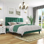 Lit rembourré élégant en velours Okak pour grand lit/très grand lit avec tête de lit réglable pour chambre principale, aucun sommier tapissier requis