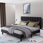 Okak Full/Queen Elegant Velvet Platform Bed Frame with Adjustable Upholstered Headboard for Primary Bedroom,No Box Spring Needed