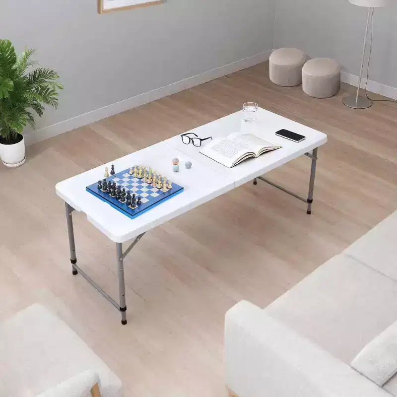 Table pliante robuste à hauteur réglable, portable ? Table d'appoint pliable en deux, idéale pour l'intérieur/extérieur, le camping, le pique-nique, les fêtes, les barbecues
