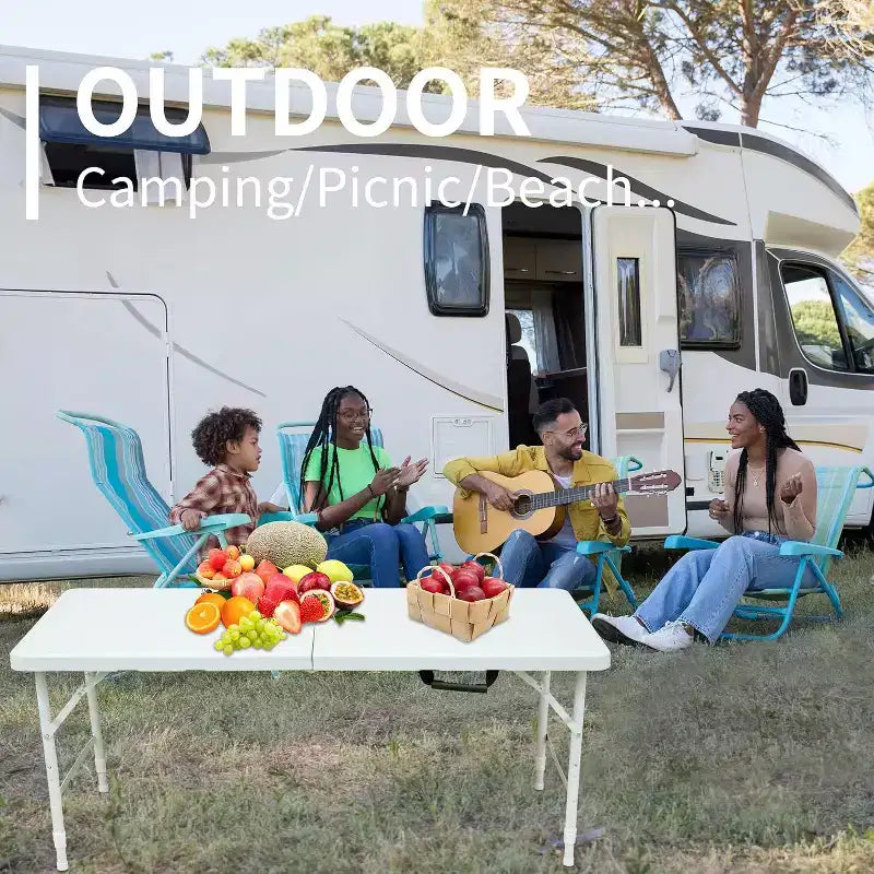 Table pliante robuste à hauteur réglable, portable ? Table d'appoint pliable en deux, idéale pour l'intérieur/extérieur, le camping, le pique-nique, les fêtes, les barbecues