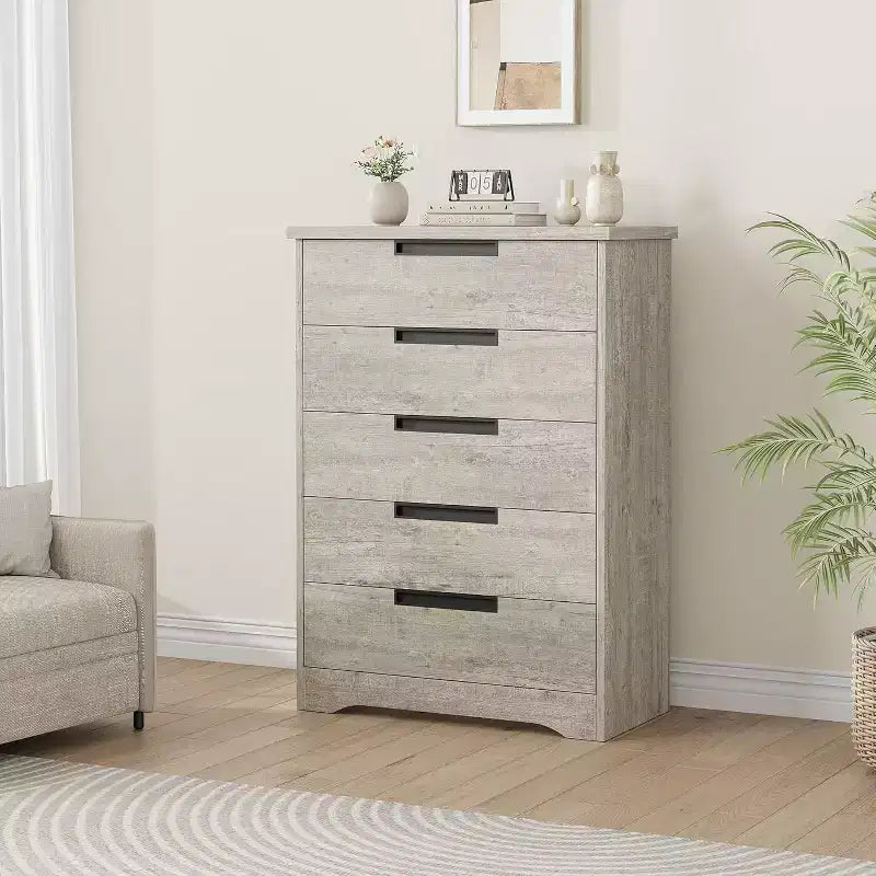 Commode à 5 tiroirs pour chambre à coucher, commode noire à 5 tiroirs avec poignées encastrées, organisateur de commode en bois pour salon, chambre d'enfant, couloir