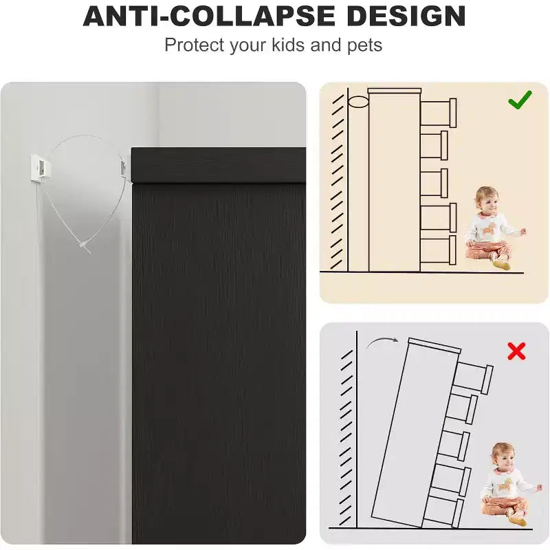 Commode à 5 tiroirs pour chambre à coucher, commode noire à 5 tiroirs avec poignées encastrées, organisateur de commode en bois pour salon, chambre d'enfant, couloir