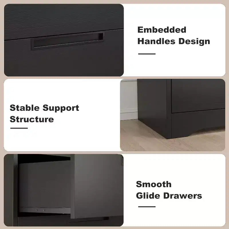 Commode à 5 tiroirs pour chambre à coucher, commode noire à 5 tiroirs avec poignées encastrées, organisateur de commode en bois pour salon, chambre d'enfant, couloir