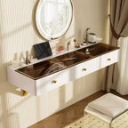 Coiffeuse flottante murale moderne en bois GDFStudio Maria avec 3 tiroirs et finition en verre