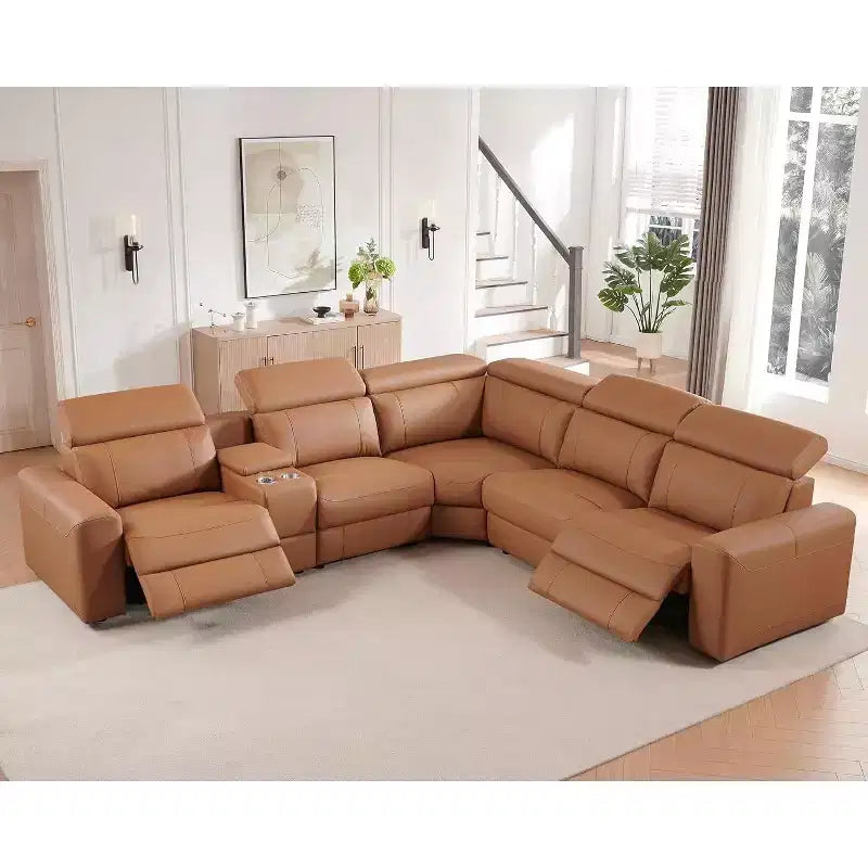 Canapé inclinable électrique AMERLIFE avec console, deux fauteuils inclinables électriques, canapé d'angle en cuir pour salon, marron