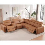 Canapé inclinable électrique AMERLIFE avec console, deux fauteuils inclinables électriques, canapé d'angle en cuir pour salon, marron