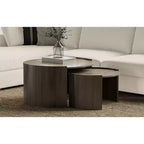Table gigogne contemporaine ronde 2 pièces en bois de manguier massif Darah de 81 cm de large, entièrement assemblée