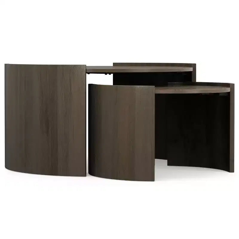 Table gigogne contemporaine ronde 2 pièces en bois de manguier massif Darah de 81 cm de large, entièrement assemblée