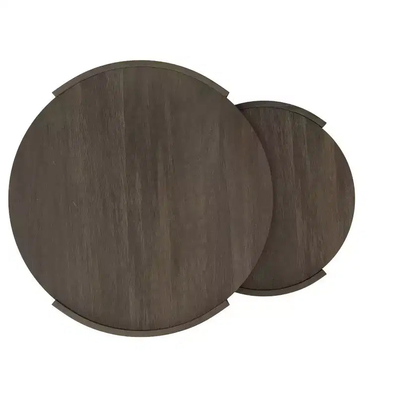 Table gigogne contemporaine ronde 2 pièces en bois de manguier massif Darah de 81 cm de large, entièrement assemblée