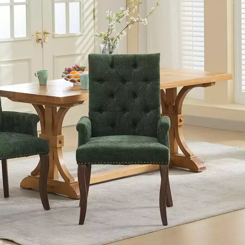 TUYOHW Lot de 1 fauteuil de salle à manger en chenille avec pieds incurvés en bois massif, chaises de cuisine et de salle à manger capitonnées à dossier haut pour salon
