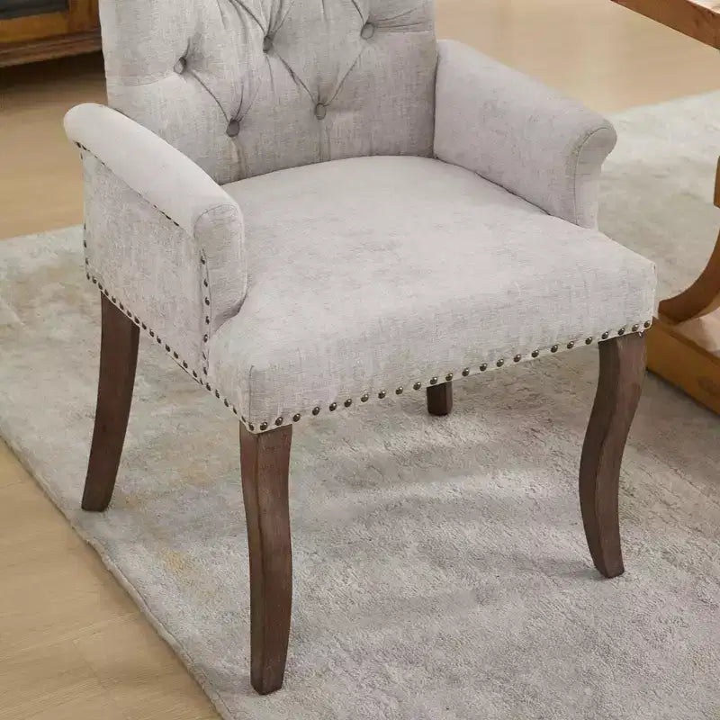 TUYOHW Lot de 1 fauteuil de salle à manger en chenille avec pieds incurvés en bois massif, chaises de cuisine et de salle à manger capitonnées à dossier haut pour salon