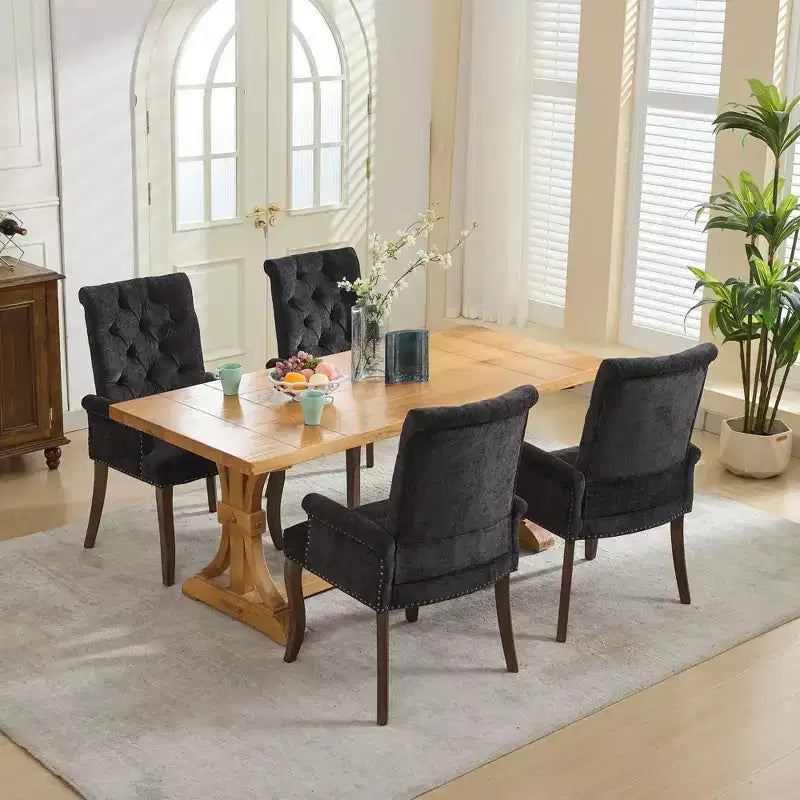 TUYOHW Lot de 1 fauteuil de salle à manger en chenille avec pieds incurvés en bois massif, chaises de cuisine et de salle à manger capitonnées à dossier haut pour salon