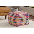 Pouf bohème Matisse de 20 pouces de large en jute naturelle/coton Chindi multicolore, assemblé