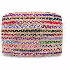 Pouf bohème Matisse de 20 pouces de large en jute naturelle/coton Chindi multicolore, assemblé