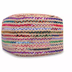 Pouf bohème Matisse de 20 pouces de large en jute naturelle/coton Chindi multicolore, assemblé