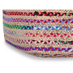 Pouf bohème Matisse de 20 pouces de large en jute naturelle/coton Chindi multicolore, assemblé