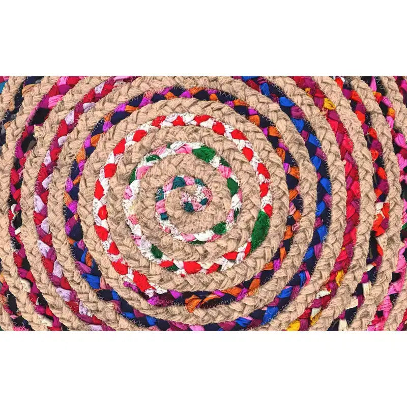 Pouf bohème Matisse de 20 pouces de large en jute naturelle/coton Chindi multicolore, assemblé