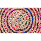 Pouf bohème Matisse de 20 pouces de large en jute naturelle/coton Chindi multicolore, assemblé