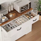 Meuble de rangement avec station de charge, Armoire de cuisine de 180 cm, Vaisselier de cuisine de style campagnard avec tiroirs, Étagères réglables pour salle à manger