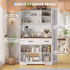 Meuble de rangement avec station de charge, Armoire de cuisine de 180 cm, Vaisselier de cuisine de style campagnard avec tiroirs, Étagères réglables pour salle à manger